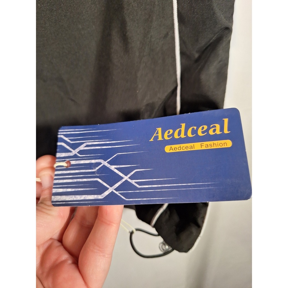 Aedceal Black Windbreaker Track Pants Side Stripe Bungee Hem size Small New - Picture 2 of 5